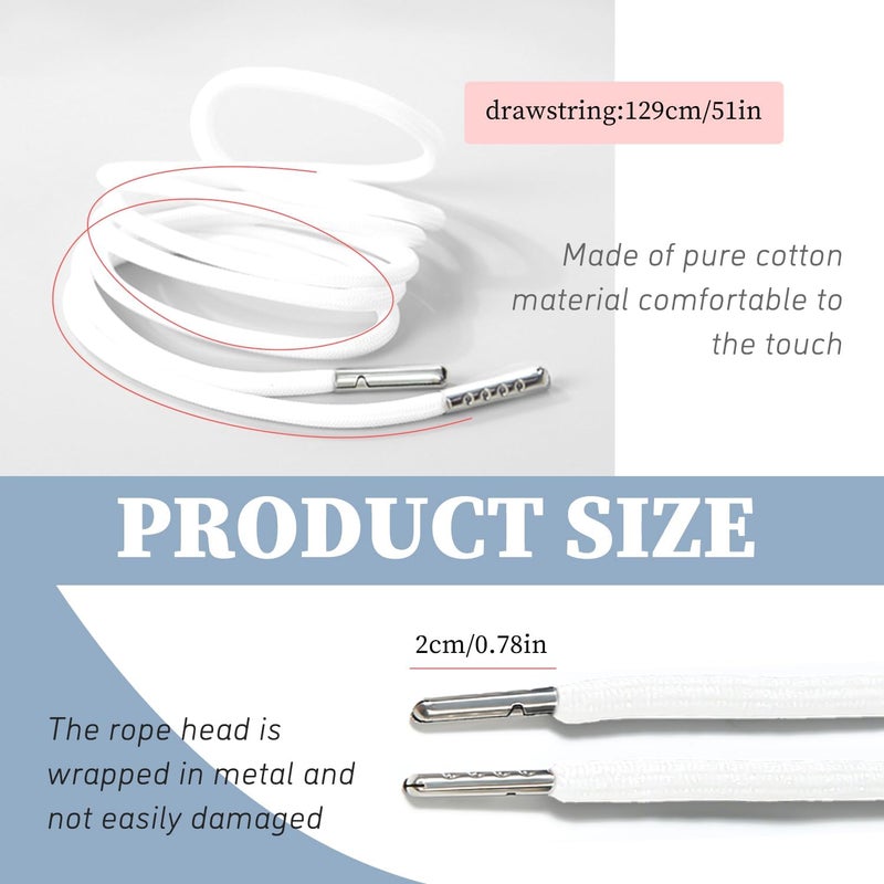 TORMEN Replacement Drawstrings Drawcords 51IN Cotton Drawstring Cord with Easy Adjustable Easy to Install Perfect for Hoodies Activewear(1 Pcs White) - Image 2